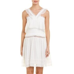 NWT Monique Lhullier White Midi Dress Eyelet Blouson Raised Polka Dots Lace 6